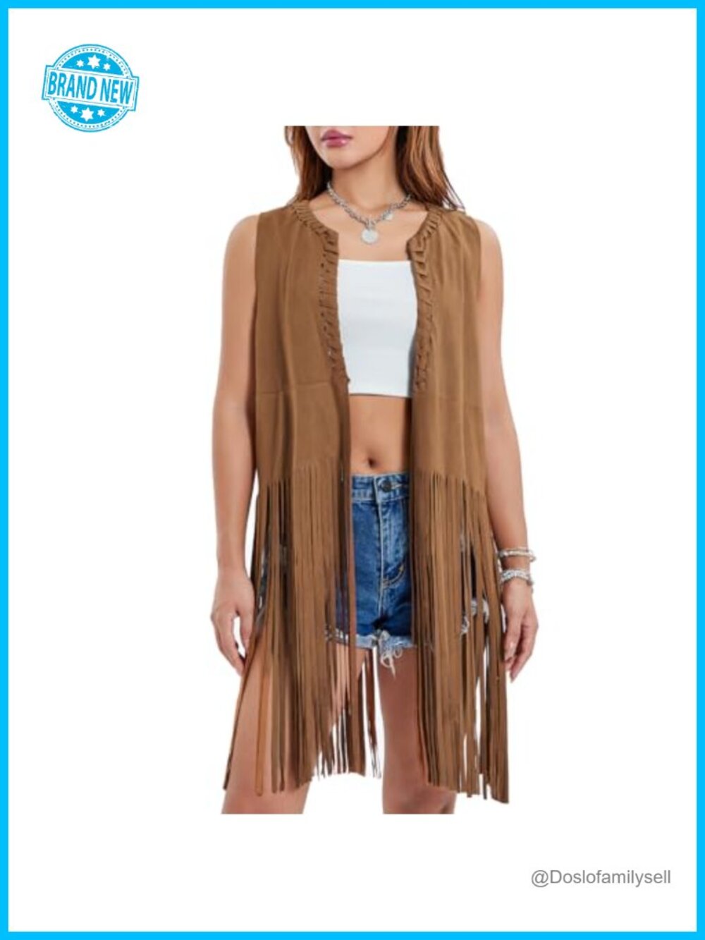 Faux Suede Fringe Vest Sleeveless Open Front Western Hippie Cowgirl
